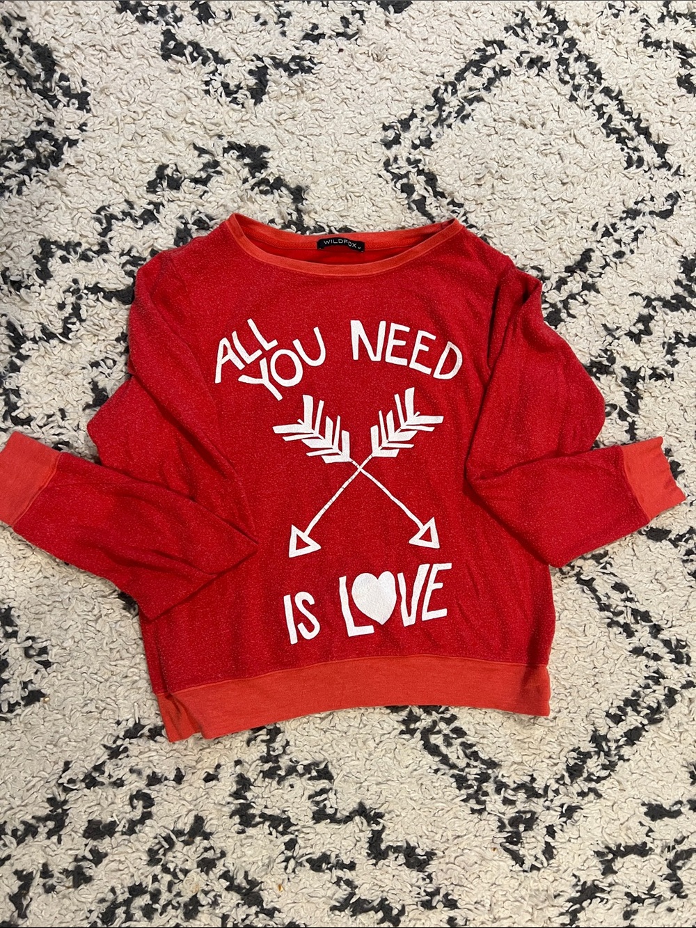 Wildfox Red 'All You Need Is Love' Graphic Sweatshirt
